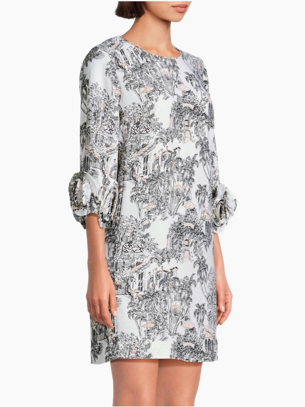 Lilly Pulitzer Lu Rosette-Cuff Toile Crepe Mini Dress Size 10 - Picture 5 of 14